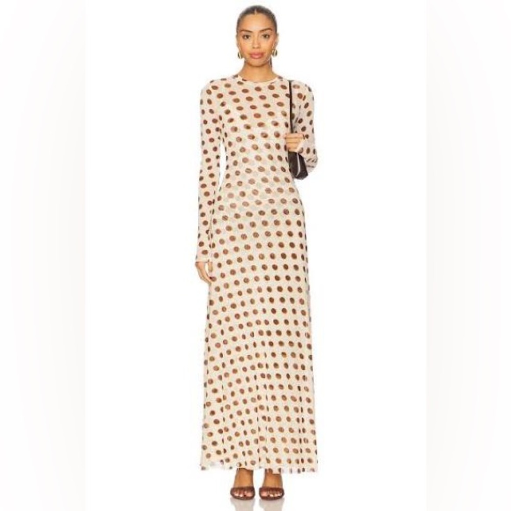 AFRM Paola Long Sleeve Gold Halo Polka Dot Maxi Dress